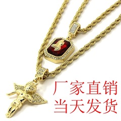 女士時尚魅力金色天使紅寶石套裝吊墜嘻哈繩項鍊吊墜