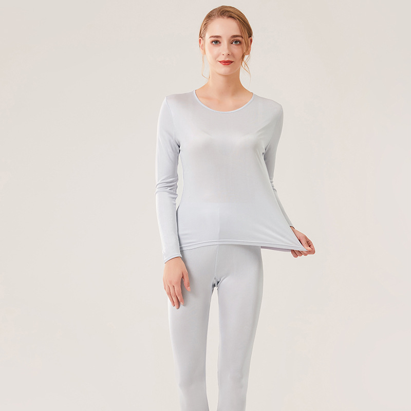 Thin keep warm thermal underwear with a round collar