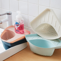 Triangular sink rack kitchen drain storage basket sink food residue filter rack fruit storage blue