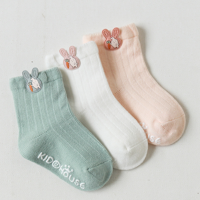 Spring And Autumn Combed Cotton Baby Socks, Baby Non-slip Floor Socks, Newborn Children's Socks, Cartoon Accessories, Three Pairs