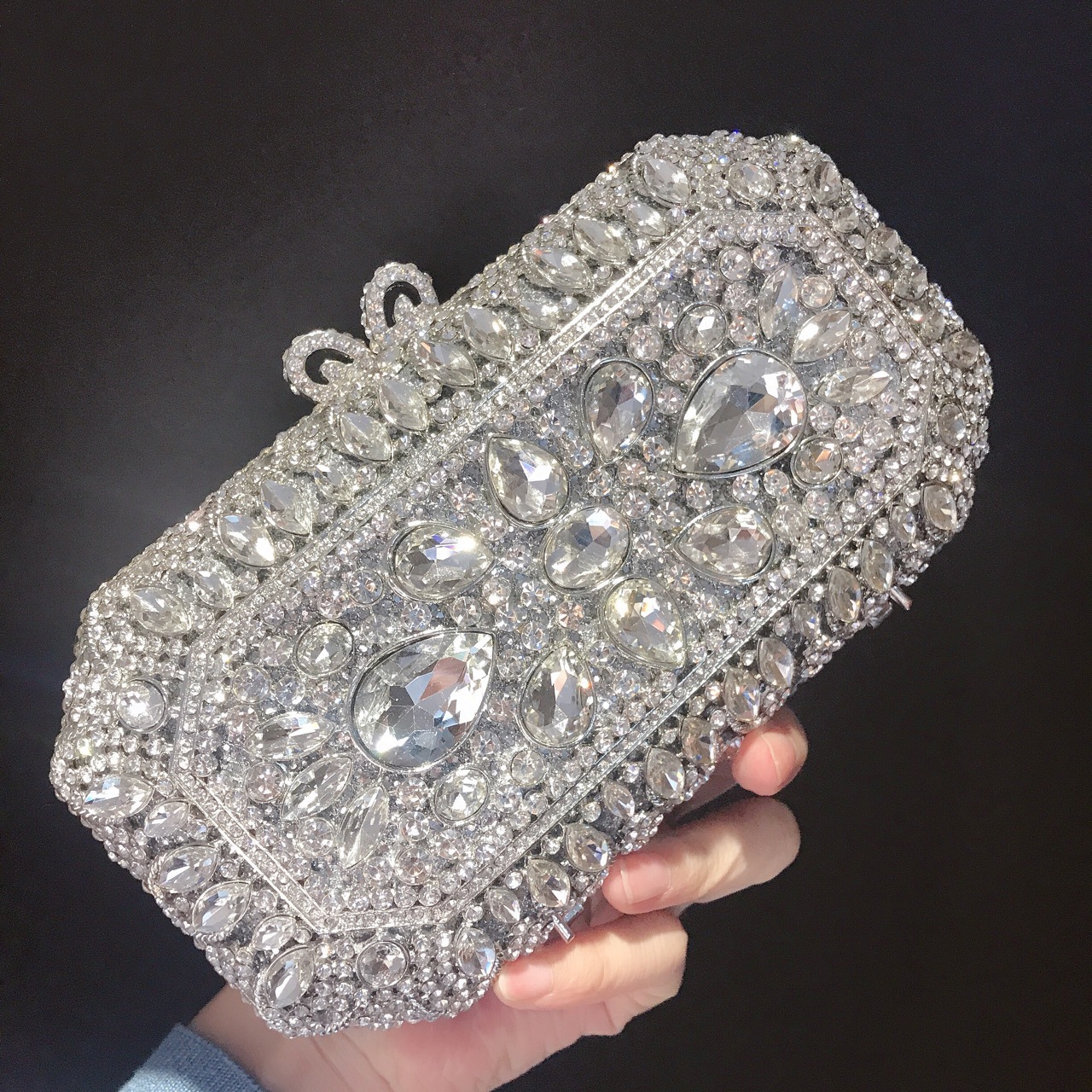 Túi clutch dạ tiệc hình vuông đính đá rhinestone phong cách Âu Mỹ — Màu Xanh Cỏ chi tiết 10