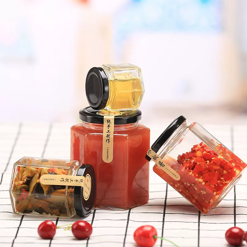 久隆六棱玻璃瓶蜂蜜包装瓶密封罐食品果酱瓶子燕窝瓶方形酱菜瓶