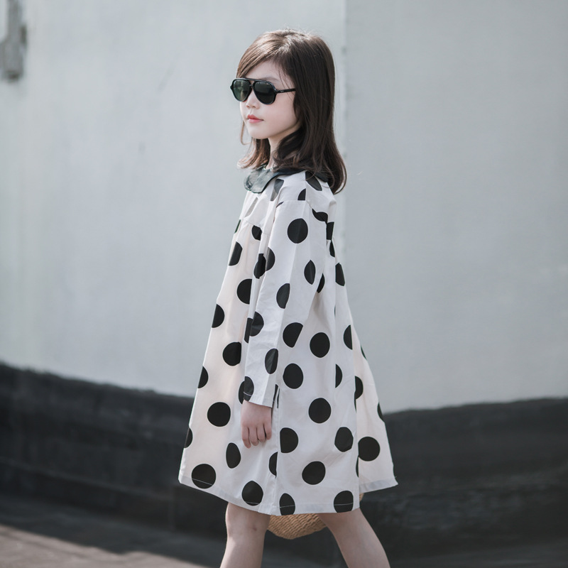 Niñas muñeca collar vestido primavera y otoño puro algodón medio y gran falda de los niños estilo occidental vestido de otoño pequeña niña manga larga princesa vestido