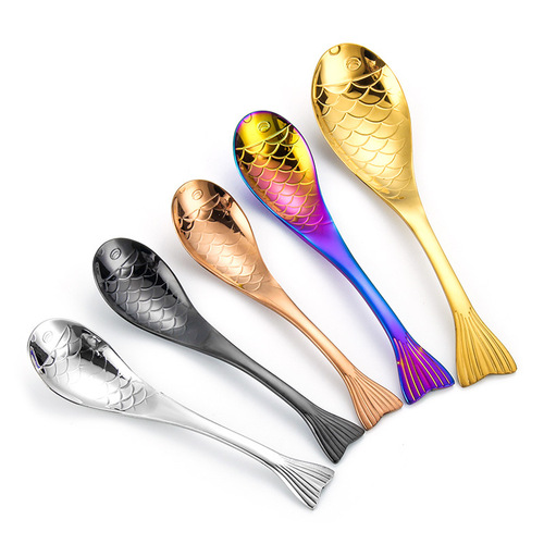304 stainless steel spoon creative simple cartoon fish spoon dessert spoon spoon rice spoon gold-plated spoon stirring spoon