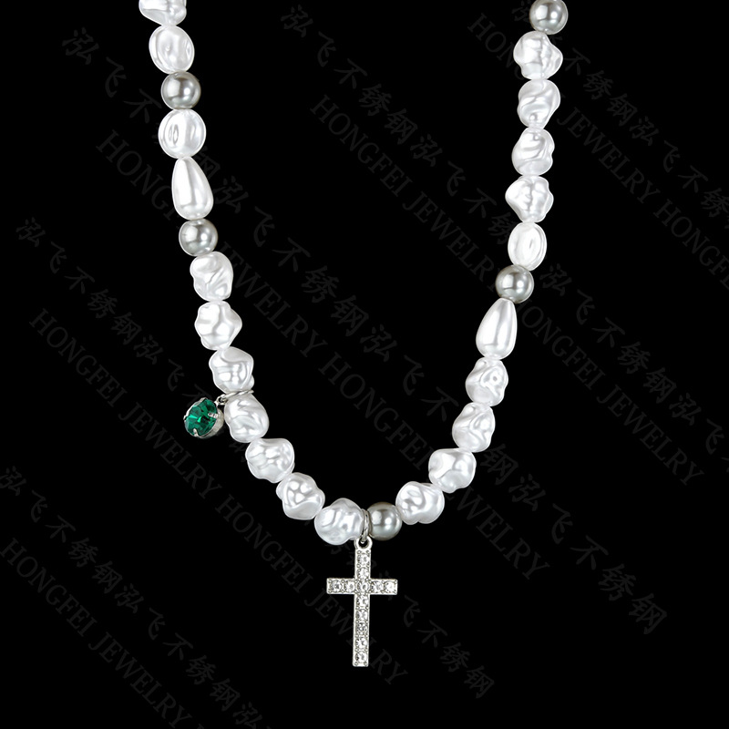 Fashion New Necklace Irregular Pearl Cross Necklace Trendy Men Trendy Women Hip Hop Pendant Couple Models Nihaojewelry display picture 6