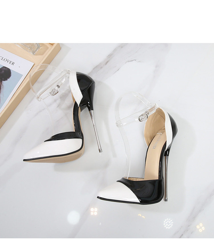 Giày cao gót nữ mũi nhọn gót kim loại 16 cm phối màu, cỡ lớn — Màu mơ, Màu trắng, Màu đỏ chi tiết 28