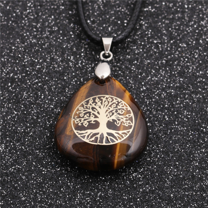 Fashion New Geometric Ethnic Style Ladies Wax Rope Tiger Eye Pendant Necklace display picture 1