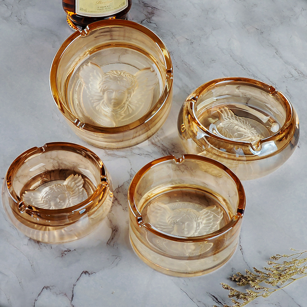 创意欧式家用客厅水晶玻璃烟缸 浮雕电镀经典加厚雪茄烟缸美杜莎