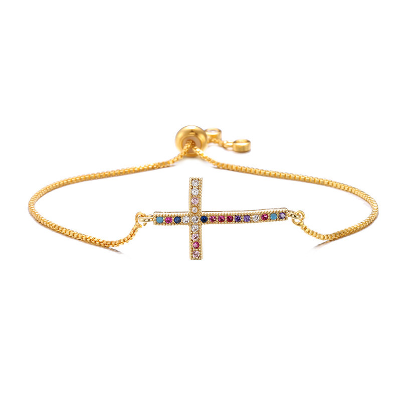 Copper Micro-inlaid Color Zirconium Cross Bracelet Adjustable Bracelet display picture 5