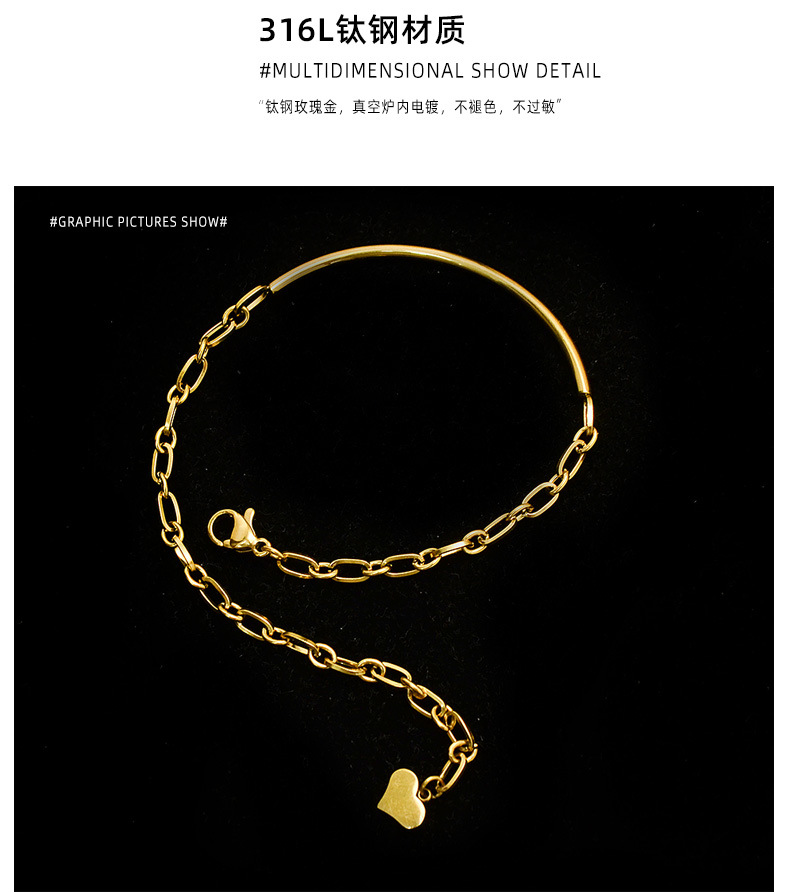 niche new fashion simple heartshaped titanium steel plated 18K bracelet for womenpicture9