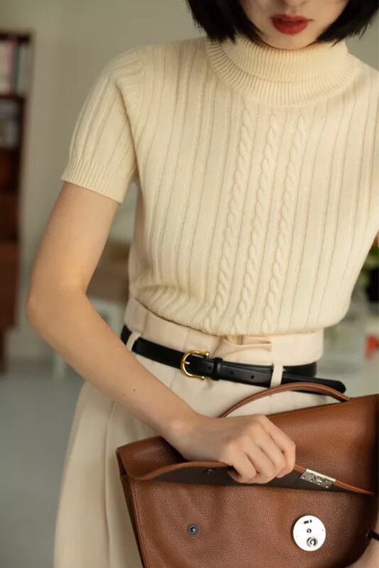 Big dimple autumn "friends" 90 s nostalgic rice twisted flower collar short sleeve Joker knitted cashmere sweater