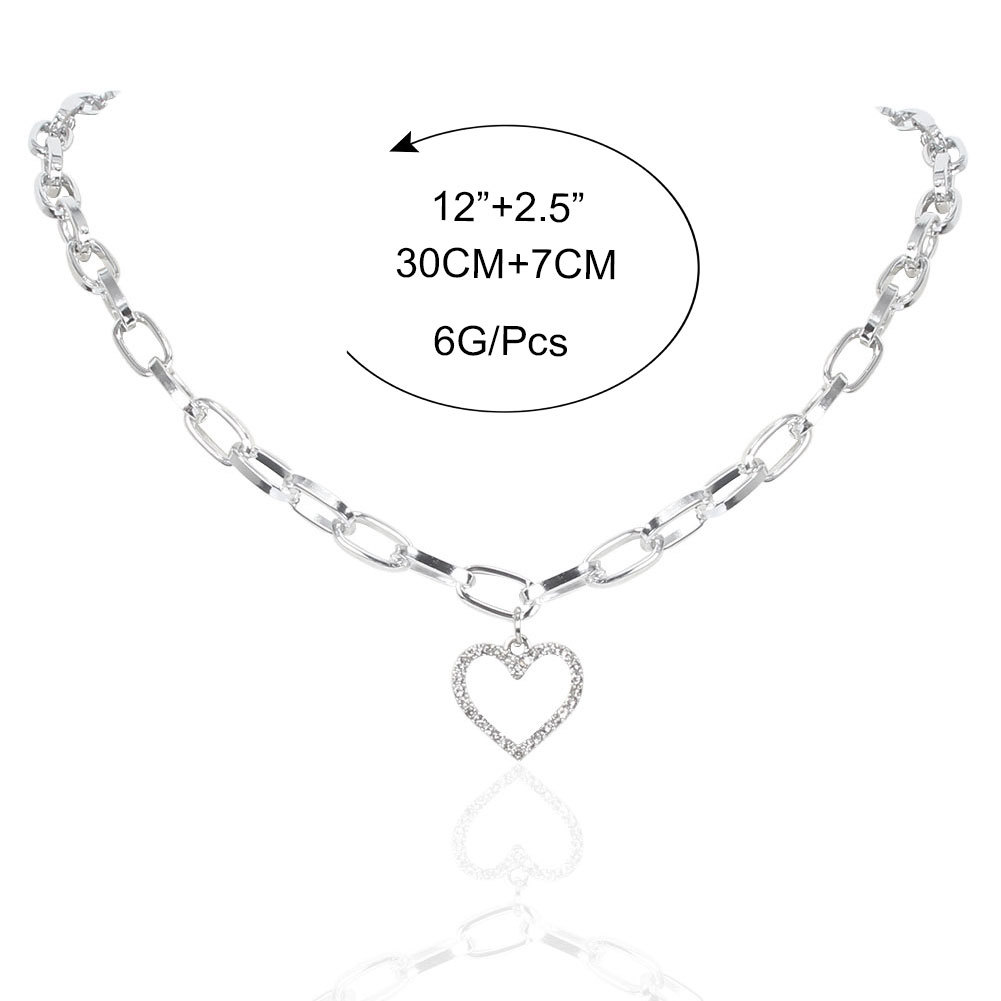 Collier Pendentif En Forme De Coeur Diamant Simple Carré En Argent display picture 1