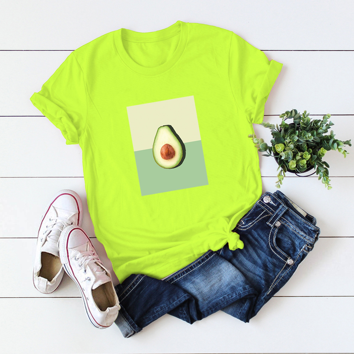 camiseta de mujer de manga corta con estampado de aguacate caliente NSSN880