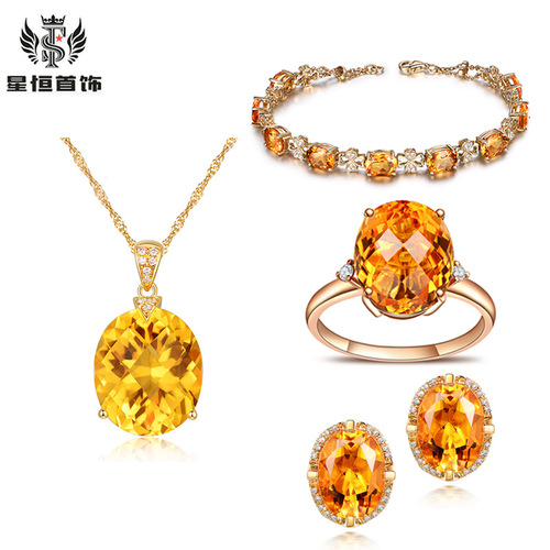 Simple topaz pendant, elegant four-claw ring, full diamond low luxury earrings for women, moissanite bracelet jewelry set