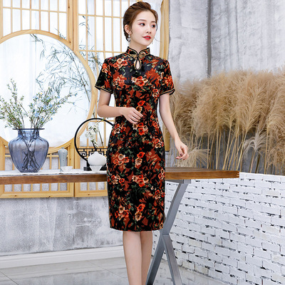 Chinese Dress Qipao for women National cheongsam dress rotten velvet double long cheongsam