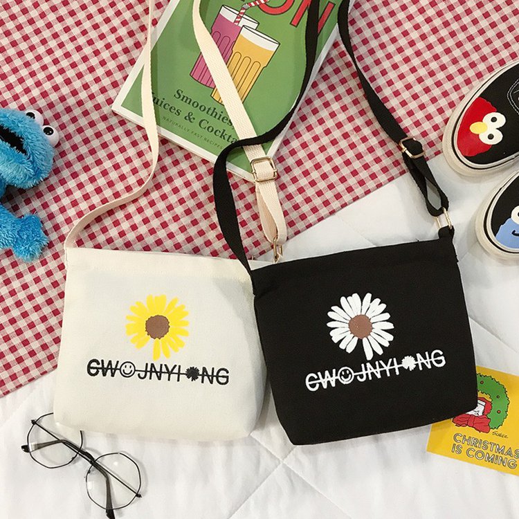 帆布包女單肩2020新款女式帆布包小雛菊印花帆布袋單肩小包