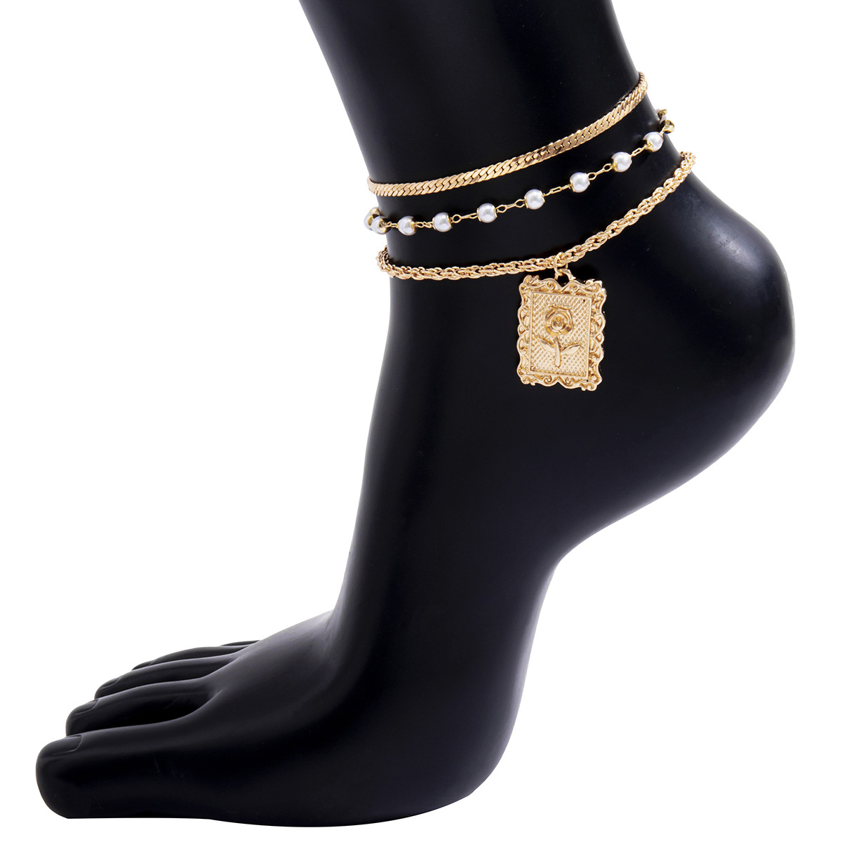 Fashion Snake Bone Square Rose Pearl Anklet display picture 2