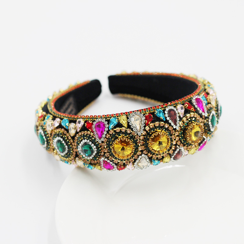 New Baroque Color Full Diamond Big Gem Sponge Ladies Hair Hoop Hair Accessories display picture 6