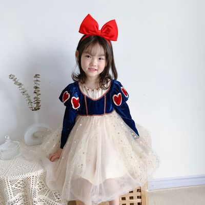 girl Dress princess skirt Spring and autumn season Long sleeve velvet Aisha Western style baby birthday Western style David Yarn skirt