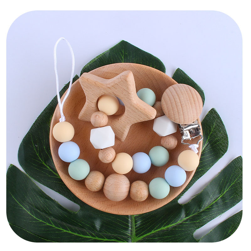 Amazon nuevo bebé de haya de juguete mordedor de dibujos animados animal mordedor de silicona cuentas chupete cadena anti-caída de la cadena