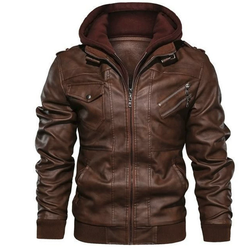2022 spot zipper digging bags black youth lapel zipper in winter straight hooded leisure leather jacket