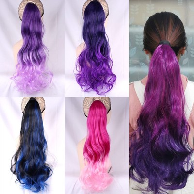 外貿彩色馬尾假發原宿挑染綁式假馬尾 漸變卷馬尾假發長卷發20色