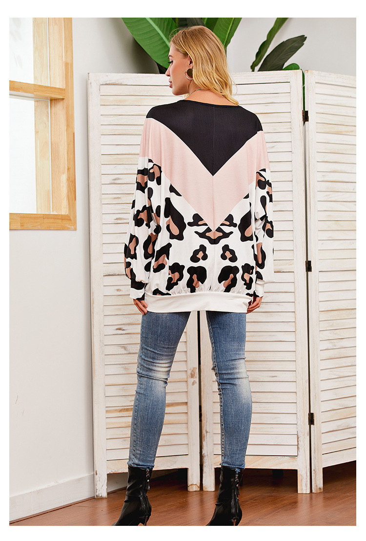 leopard print long-sleeved loose bottoming shirt  NSXS35321