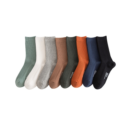 Autumn and winter solid color socks for women, warm mid-calf socks for men, Japanese couple boat socks, solid color double-needle long socks for women