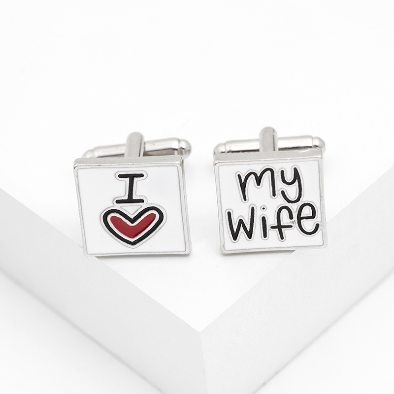 New I Love You My Wife Enamel Men's Cufflinks display picture 2