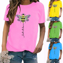 亚马逊 wish eBay 速卖通 独立站 let it be 蜜蜂图案印花短袖T恤