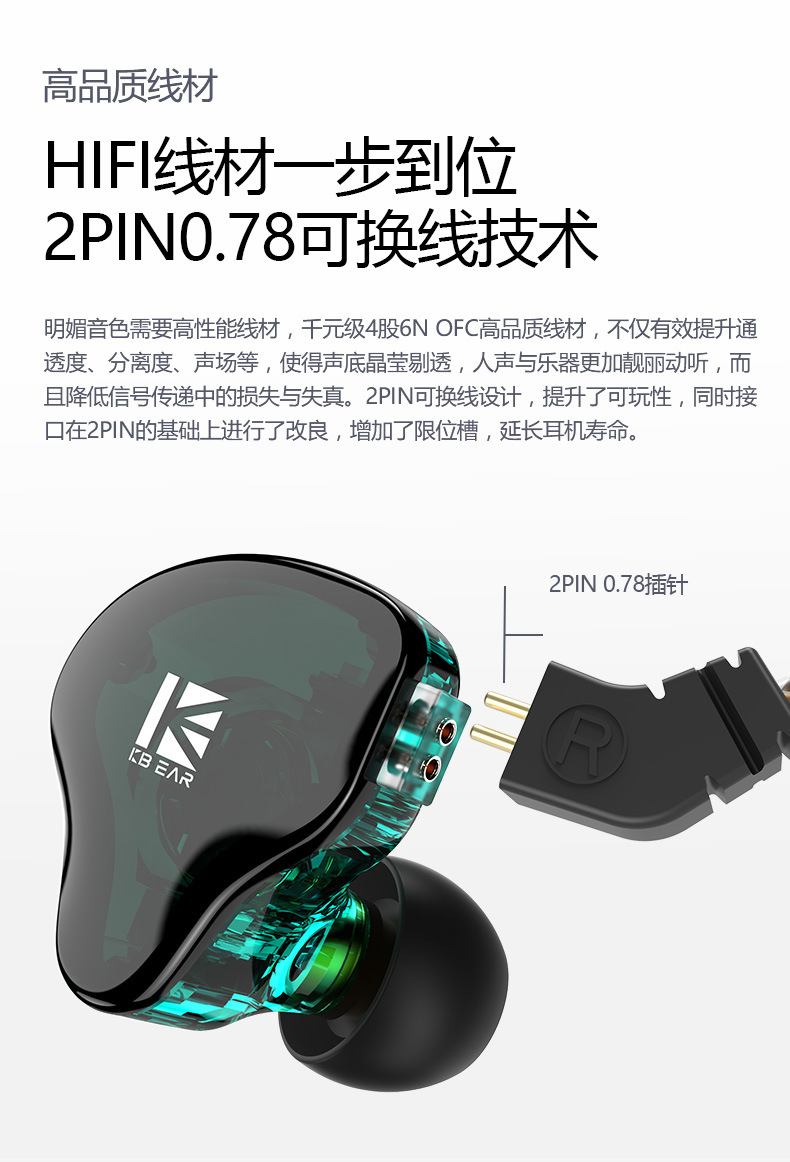 KBEAR KS2 Hybrid HIFI Musik In-Ear Kopfhörer, für Computer, Mobiltelefon, Gaming, PUBG, USB-C