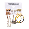 Earrings from pearl with tassels, acrylic set, European style