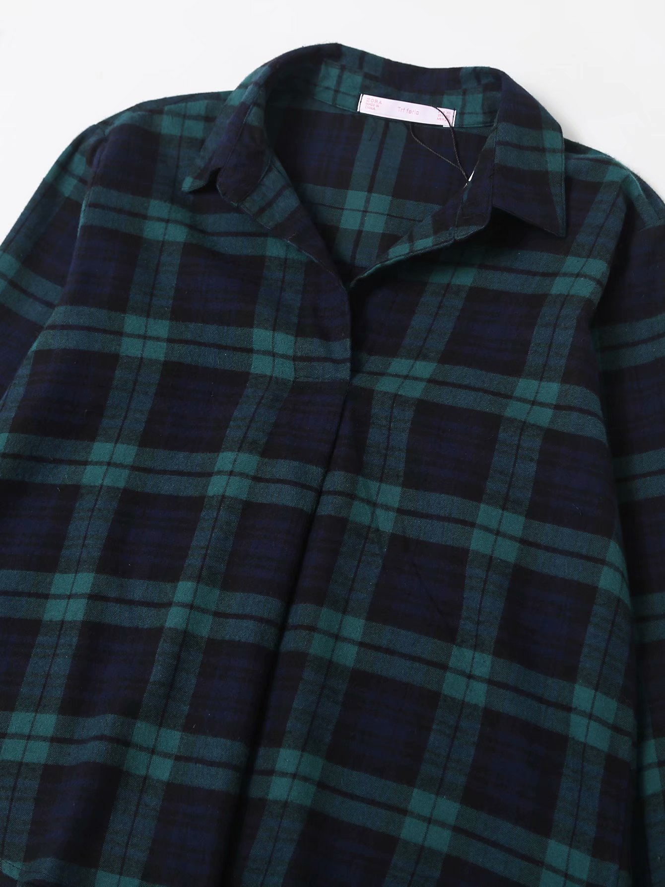  Fall Flannel Plaid Half Open Collar Shirt Long Sleeve Shirt NSAM2298