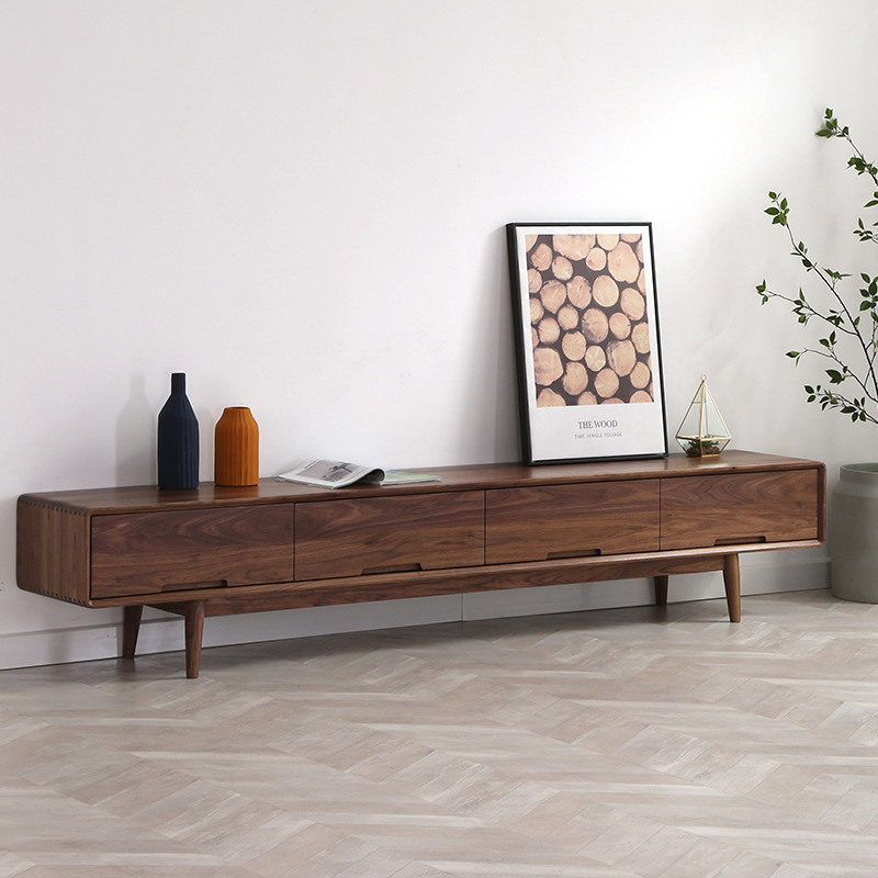 北欧黑胡桃木电视柜现代简约客厅家具厂家批发环保实木客厅影视柜|ms