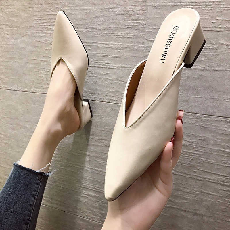 Fitting Shoes High Heels Slippers Spring and Summer 2020 New Coarse Heels Pointed Toe Bags