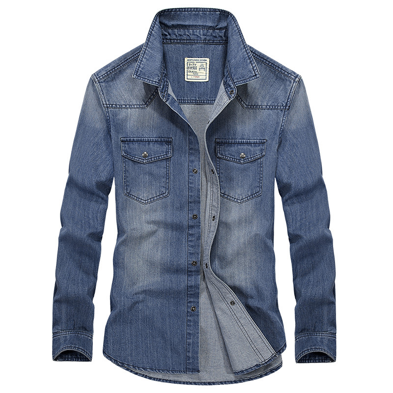 Camisa de manga larga de mezclilla transfronteriza primavera y otoño transpirable juventud algodón moda casual guapo camisa de todos los partidos de los hombres en stock