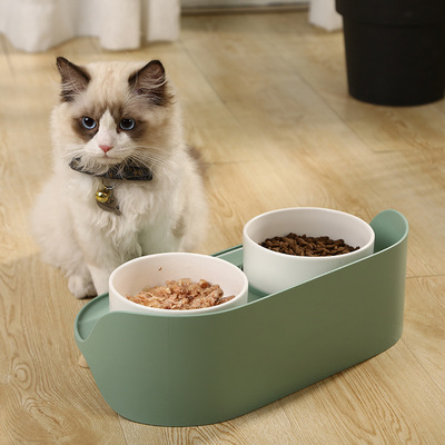 猫碗陶瓷双碗狗碗猫盆食盆保护颈椎防打翻防外溅粮碗猫咪水碗用品