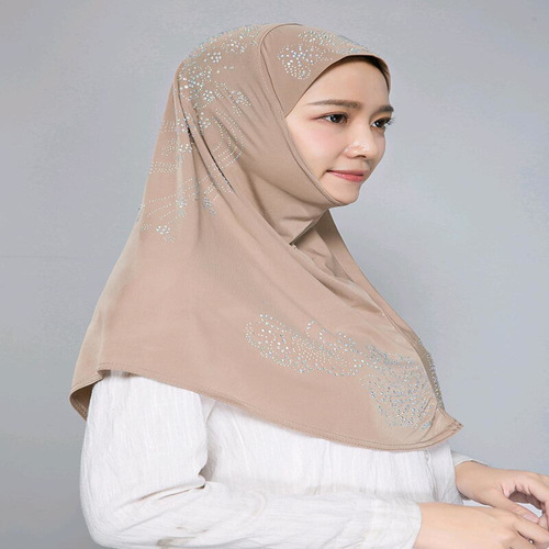 Fashion Malaysia Cover Crystal Nylon Ironing Rhinestone Single Piece Prayer Scarf Airplane Hat Chiffon Scarf Cross-border H006 