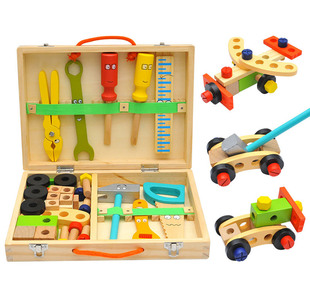 Детский мультяшный семейный набор инструментов, семейная игрушка, деревянный комплект для мальчиков для ремонта, конструктор