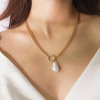 Fashionable necklace from pearl, metal chain, universal pendant, European style, simple and elegant design