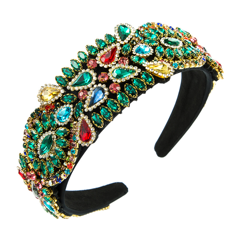 Fashion Inlaid Colored Rhinestones Cloth Baroque Style Wide  Headband Wholesale display picture 6