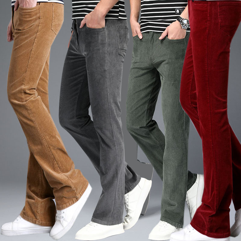 22 Spring and Autumn Men's Casual Micro-flared Pants Horn Corduroy Trousers Korean Stretch Slim Fit Horned Pants