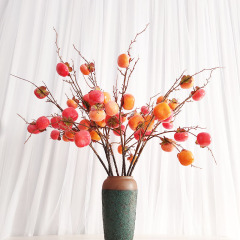 批發枋真7果柿子柿子果樹枝長枝落地裝飾花家居擺設柿柿如意果枝