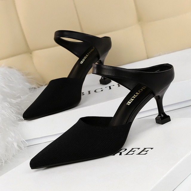 Korean fashion daily Baotou slippers high heel hollow out one word with light mouth sharp head and color match