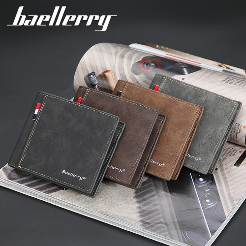 baellerry men's new wallet short multi-card slot fashionable youth wallet bag thin open coin purse