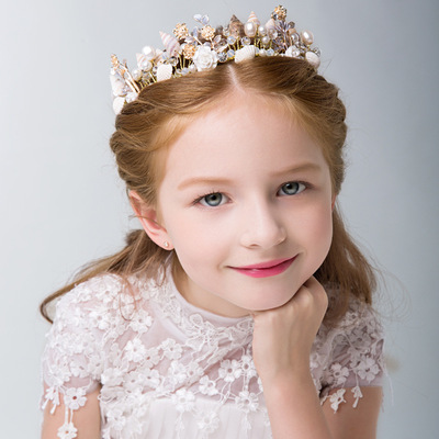 兒童發飾發卡女童發箍頭飾韓國時尚陶瓷公主冠小女孩貝殼配飾頭箍