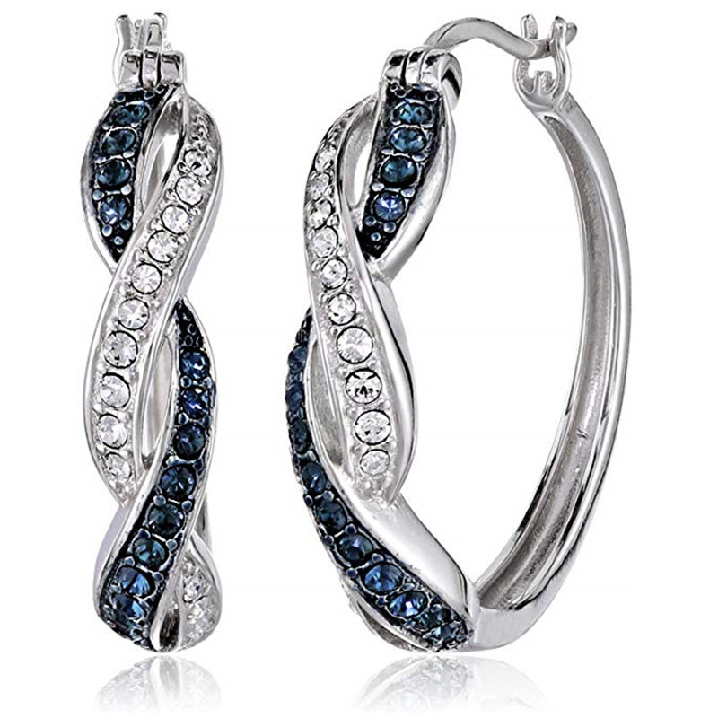 Boucles D&#39;oreilles De Couleur Contrastée En Alliage Géométrique Torsadé Cloutés De Zircons À La Mode En Gros display picture 1