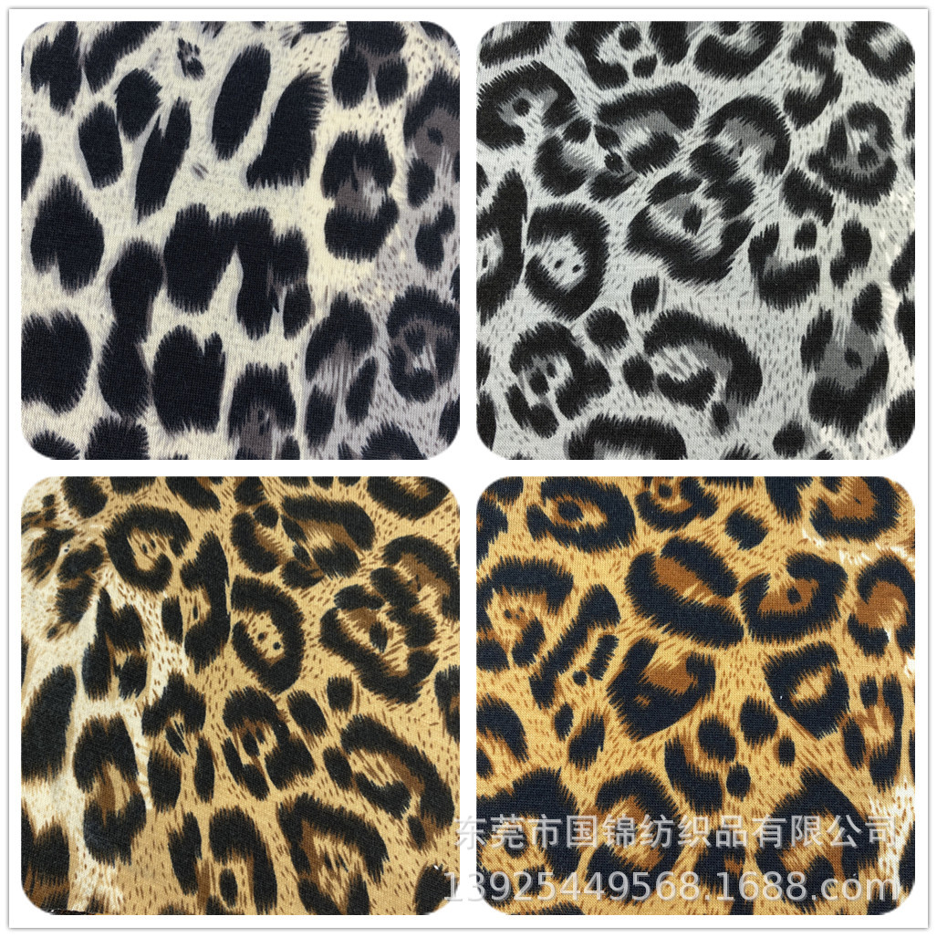 新款弹力针织印豹纹 32支涤拉架汗布印小豹纹服装打底面料