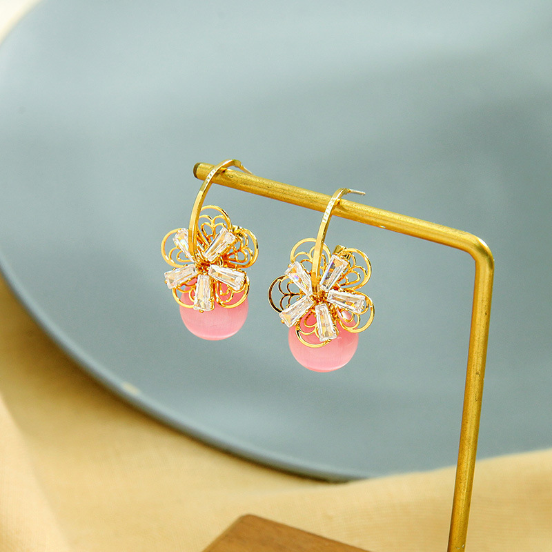 Korean Fashion S925 Silver Needle Geometric Opal Women's Zircon Flower Earrings display picture 6