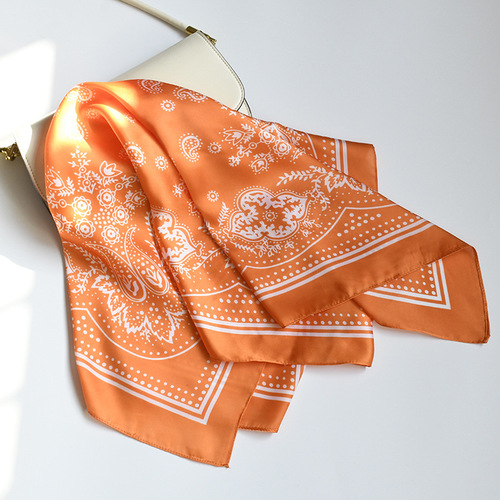 New Walnuts Flower 70cm Printed Satin Square Scarf Lady's Korean Style Decorative Fashion Tie Scarf Wholesale Silk Scarf